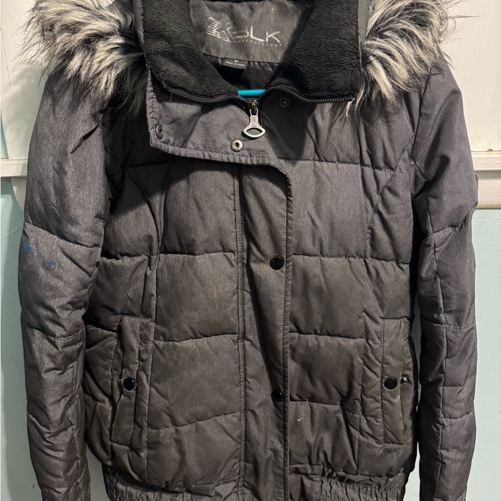 Women’s ZeroXposur Gray Puffer Coat with Faux Fur Hood Size Medium